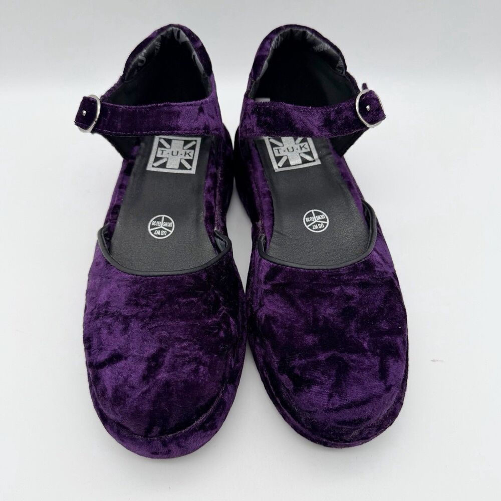 TUK Purple Velvet Wrapped Mary Jane Platform Shoes Women’s 7 Rockabilly Goth - Picture 3 of 11